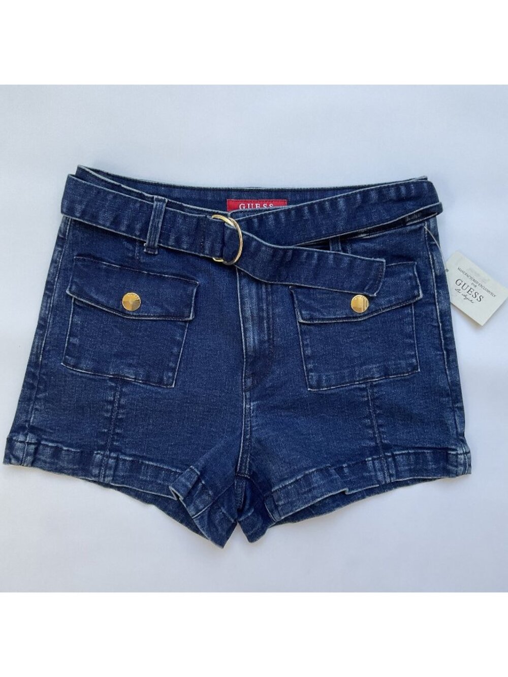 Guess Women’s High Rise Short W/ Belt & Pockets Dark Blue Super Stretch Size 27